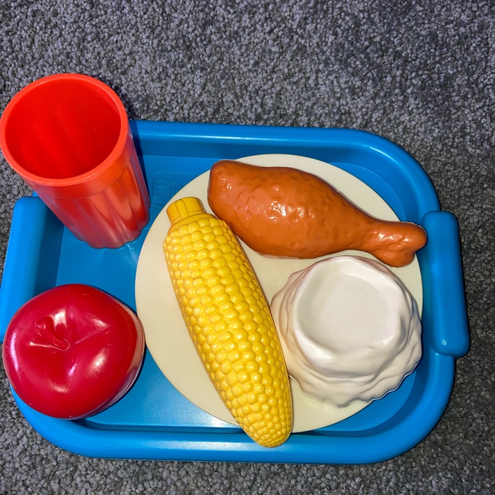 Vintage Fisher Price Play Food Chicken Dinner Mashed Potatoes Corn Apple Tray - Picture 3 of 6